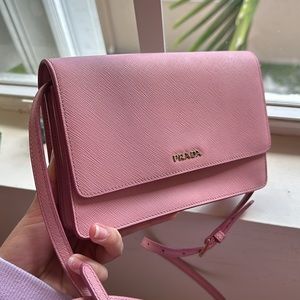 Prada Crossbody Small Saffiano Metal Flap Wallet With Strap Color Pink